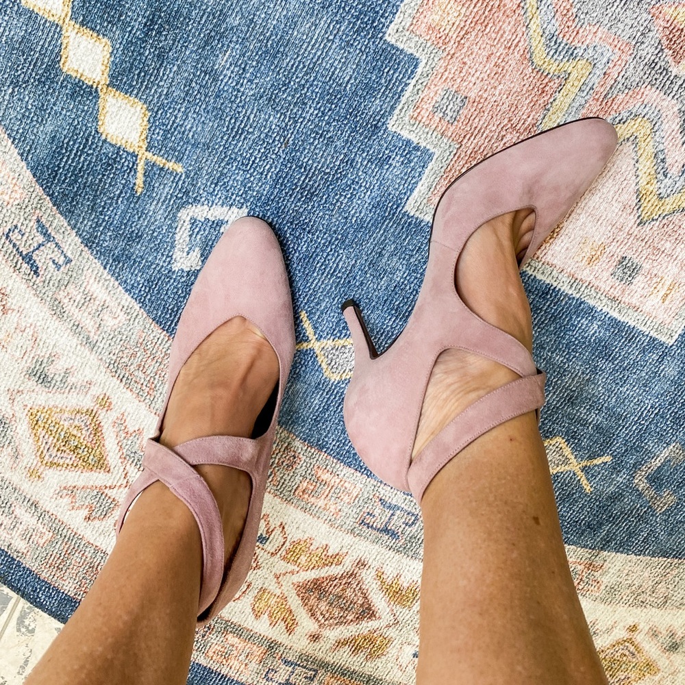 Donald J Pliner Pink Suede Deena Cross Strap Heels Pumps